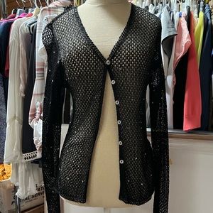 PARTY! GORGEOUS SEXY Black “Fish Net” type Cardigan Sweater with Tiny Sequins